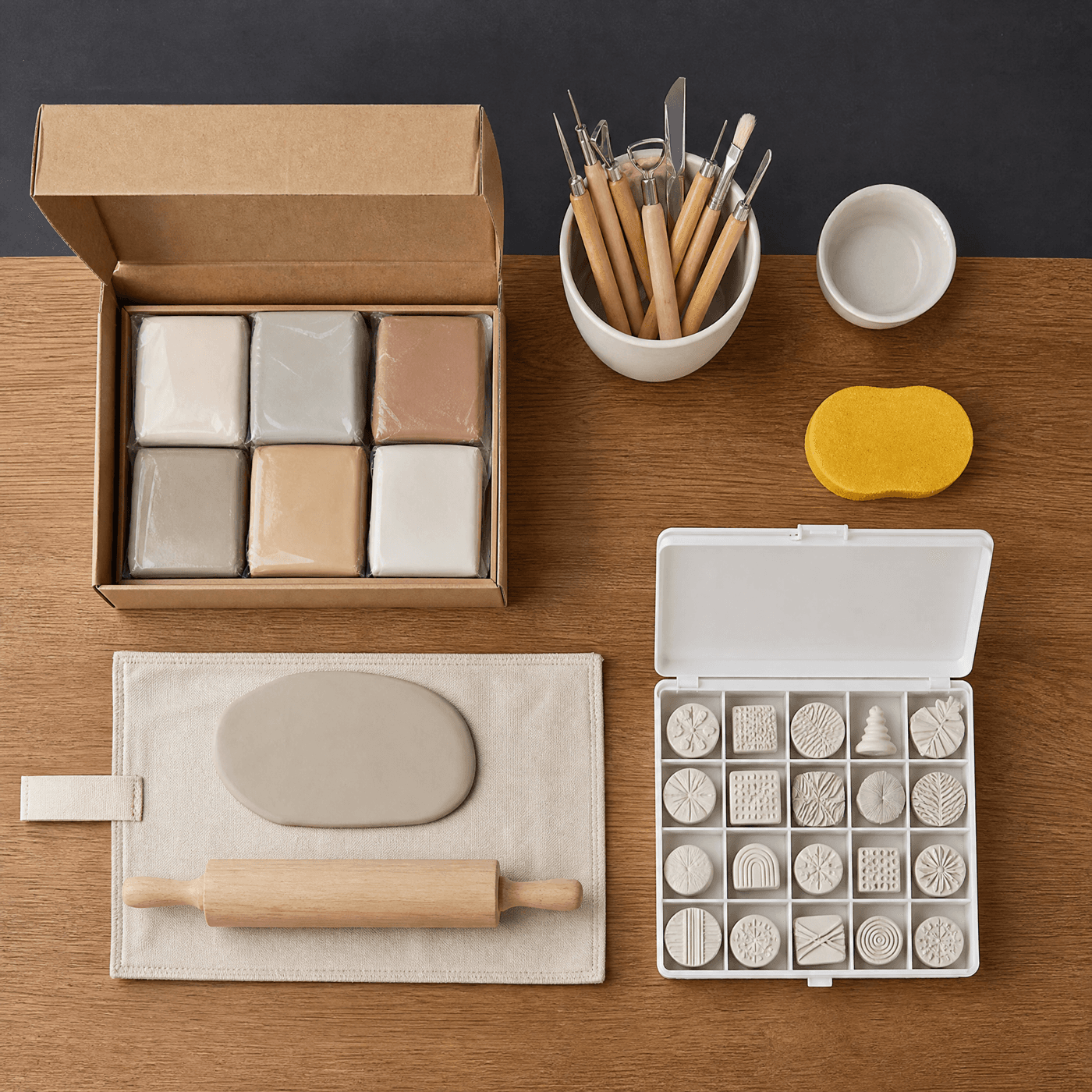 Clay Craft Kit — Clay set ×1, Shaping tool set ×1, Stamp set ×1, Work mat ×1